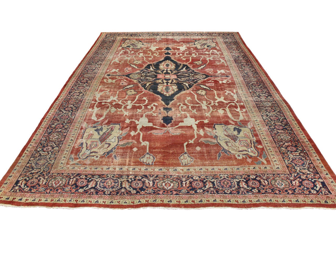 Distressed Antique Persian Sultanabad Area Rug with Modern Design For