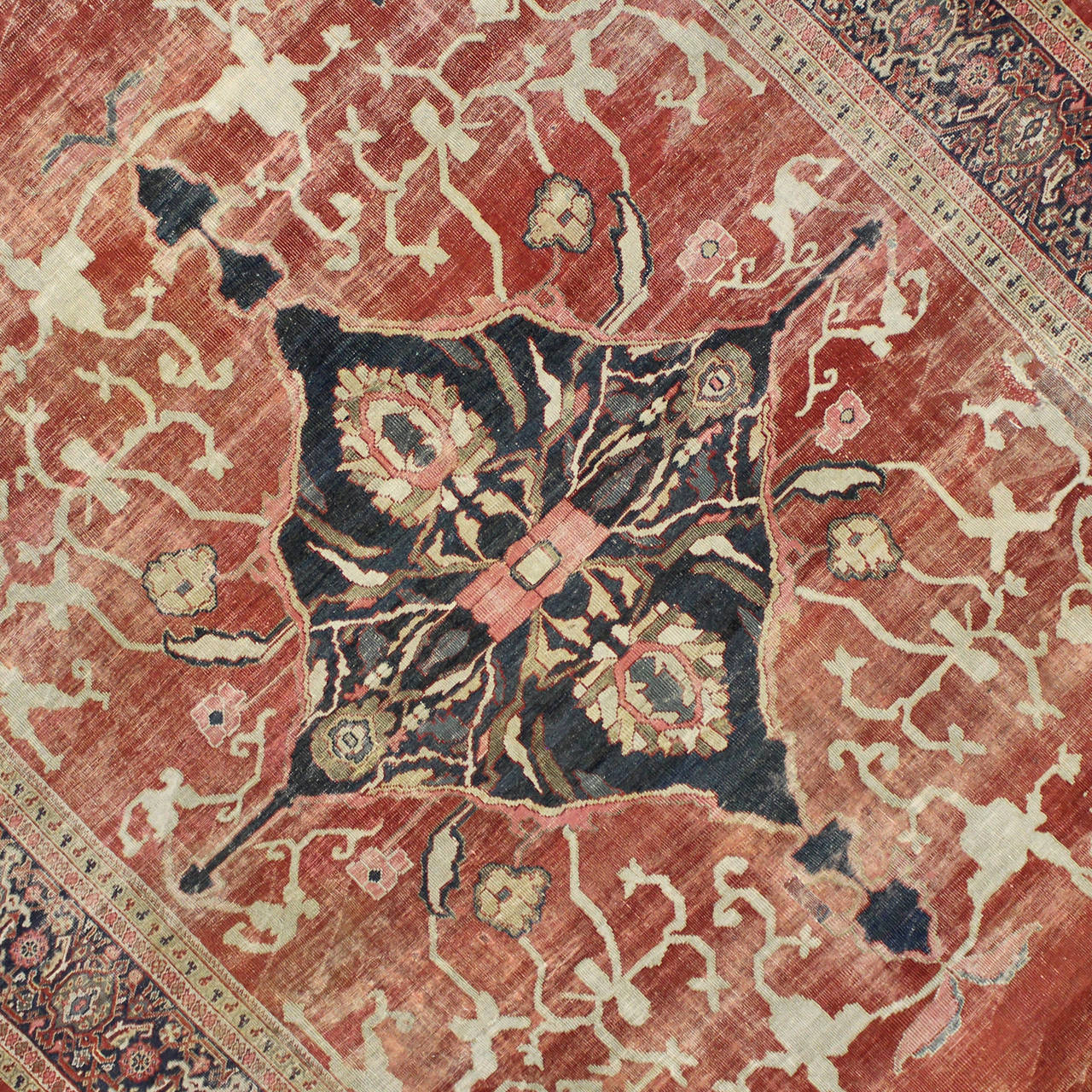 Distressed Antique Persian Sultanabad Area Rug with Modern Design For