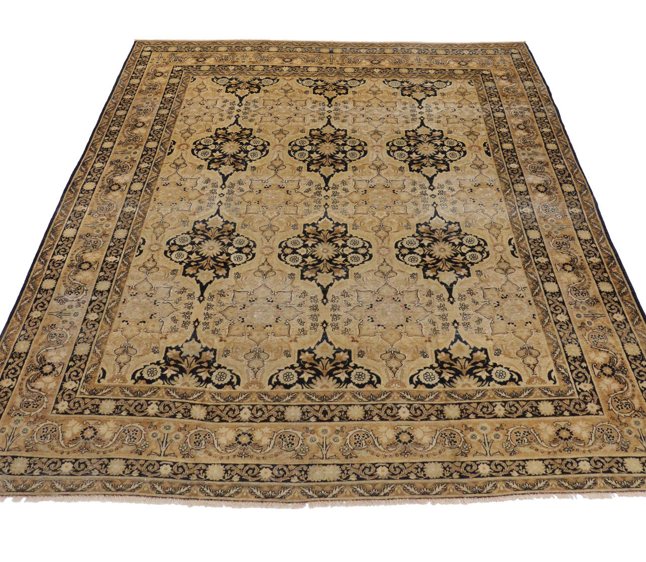 Antique Persian Yazd Rug with Modern Design in Neutral Colors For Sale ...