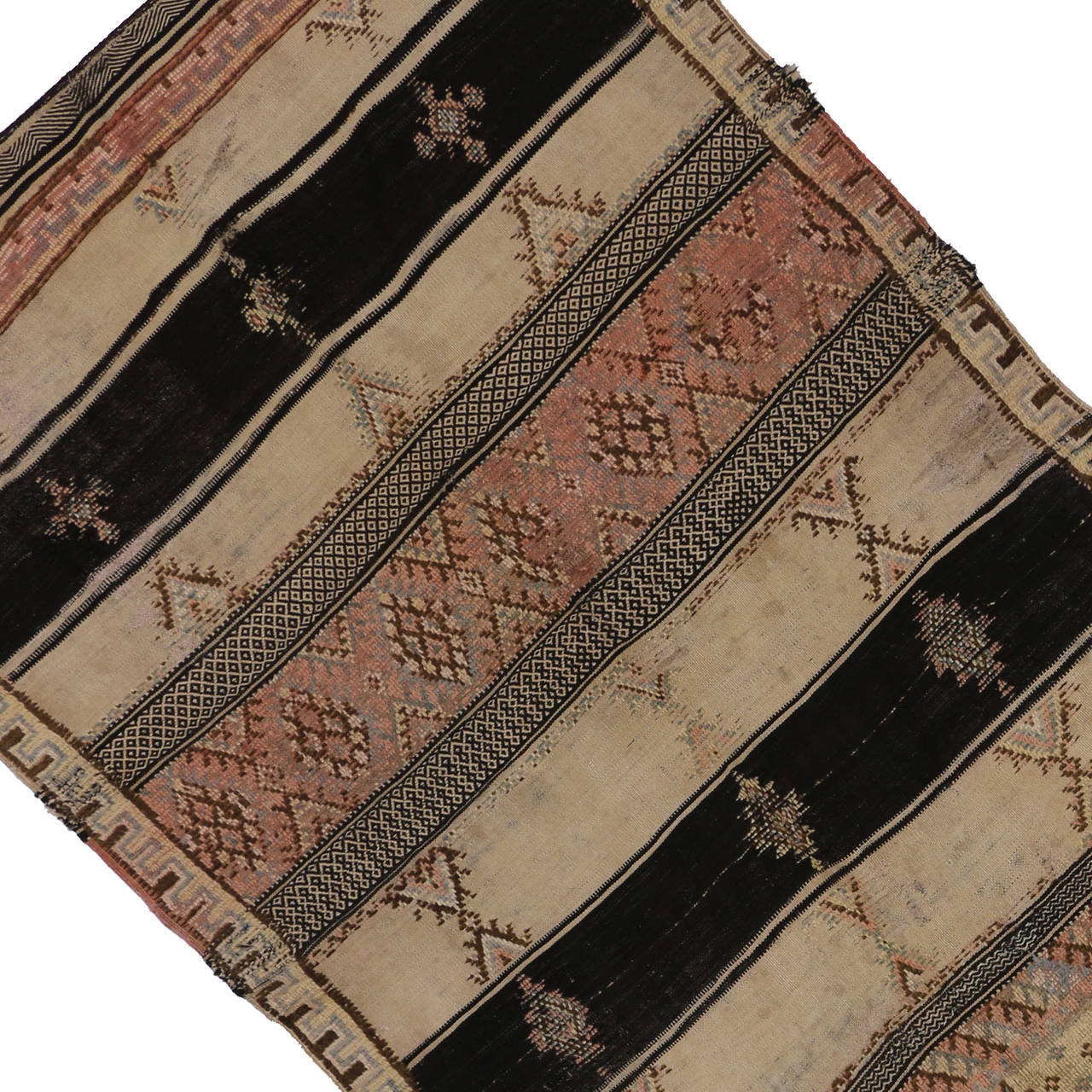 Mid-Century Modern Antique Moroccan Kilim and Pile Rug with Tribal Symbols and Modern Design