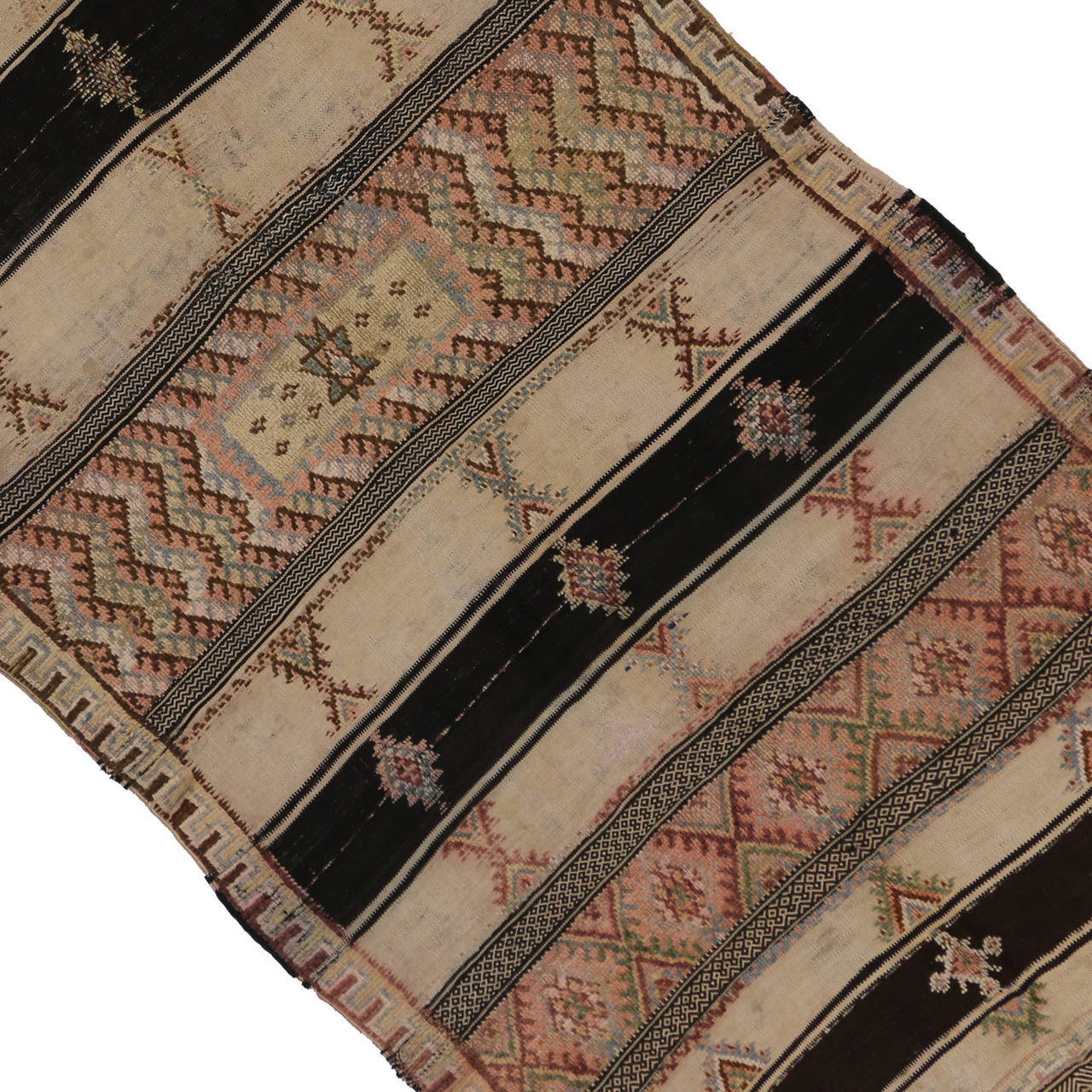 Hand-Knotted Antique Moroccan Kilim and Pile Rug with Tribal Symbols and Modern Design