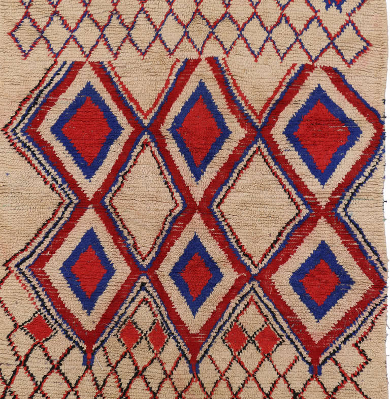 Hand-Knotted Mid-Century Modern Style Berber Moroccan Rug with Tribal Design