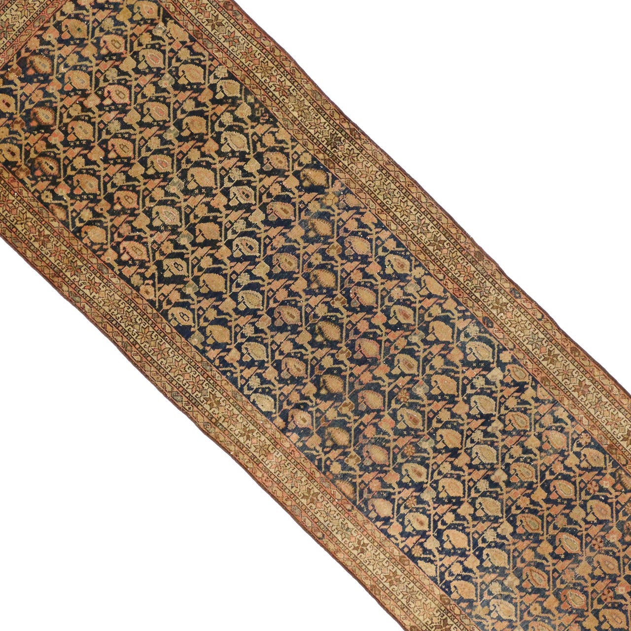 Antique Persian Malayer Runner with Modern Boteh Design, Long Runner