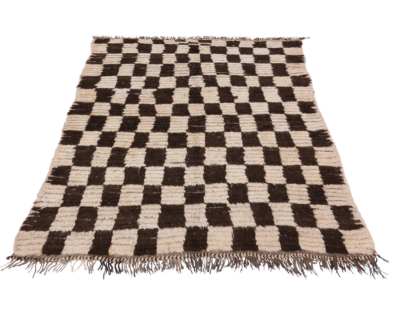 Wool Vintage Berber Moroccan Rug with Retro Checkerboard Design and Cubism Style
