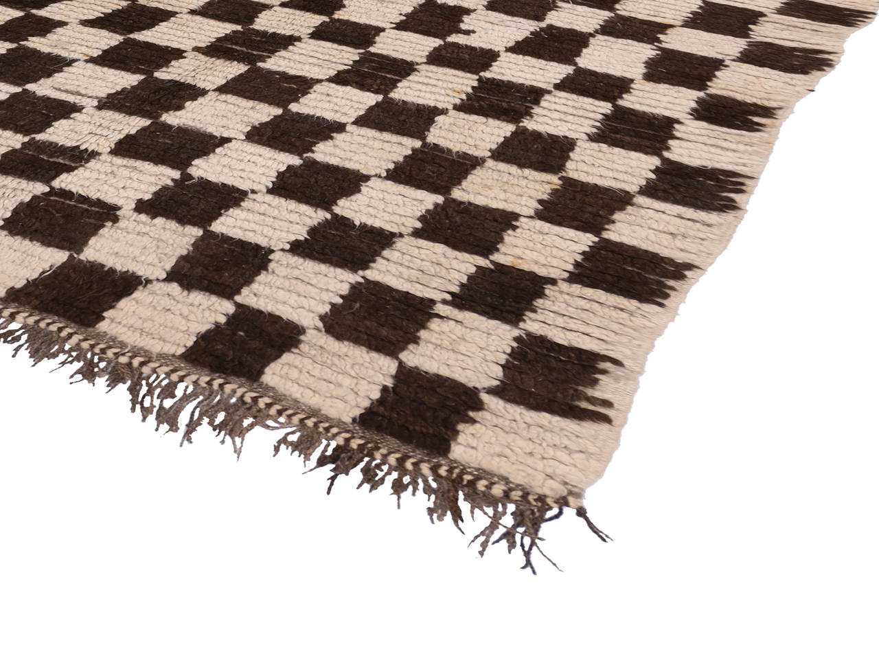 Mid-Century Modern Vintage Berber Moroccan Rug with Retro Checkerboard Design and Cubism Style