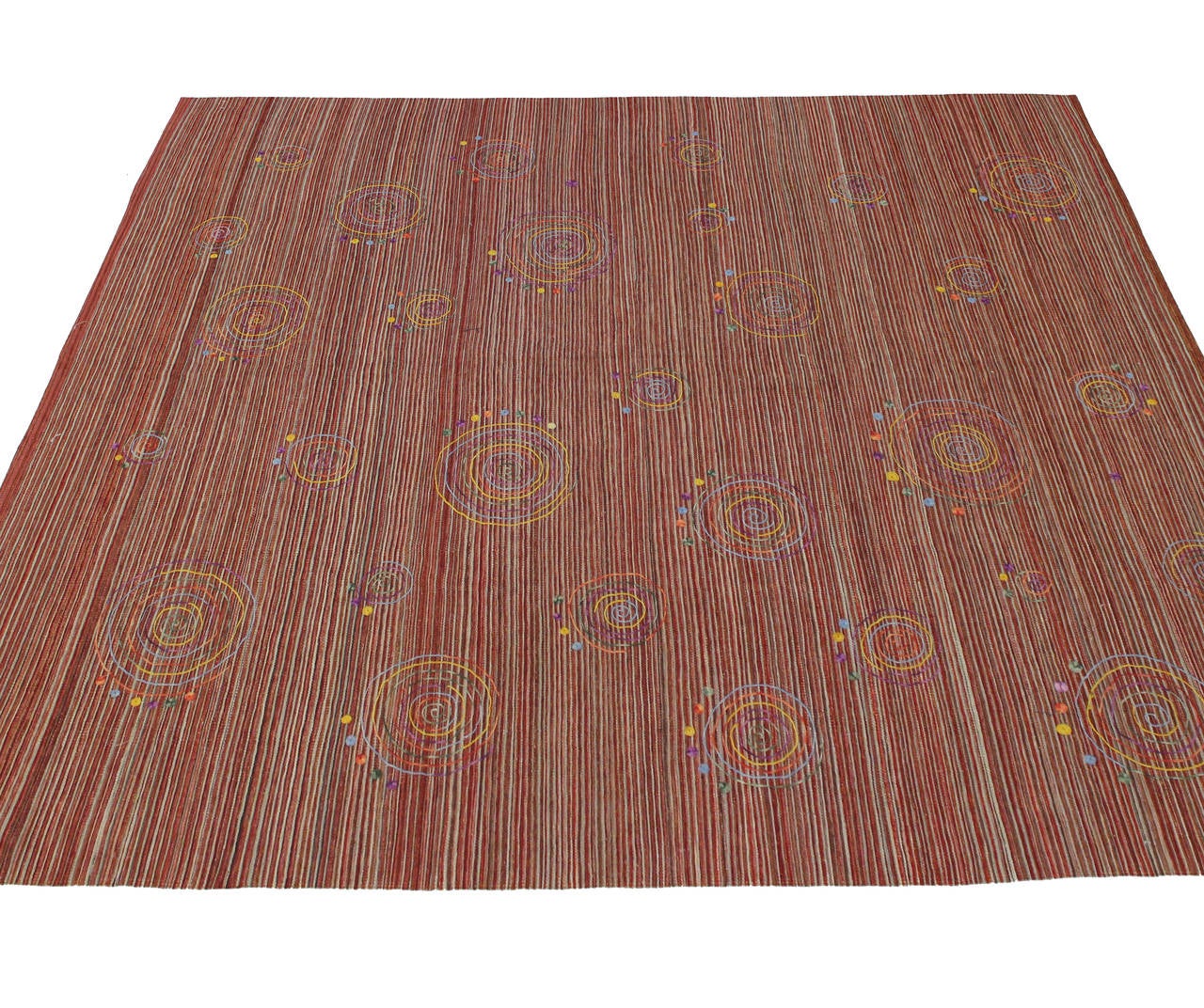 Hand-Woven Vintage Kilim with Embroidered Suzani Design with Bohemian Style