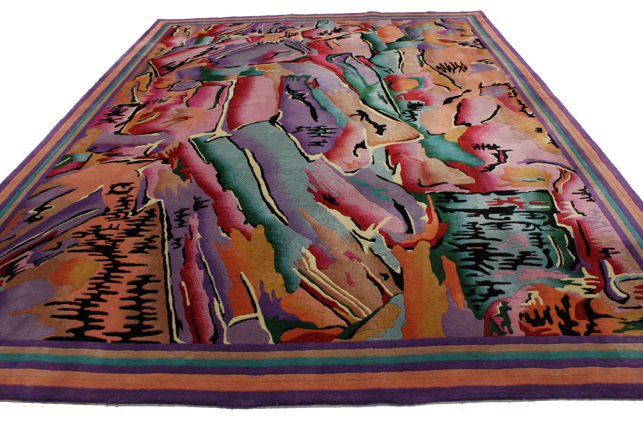 Late 20th Century Art Deco Savonnerie Vintage Rug, 09'02