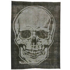 Vintage Overdyed Persian Tabriz Rug with Skull