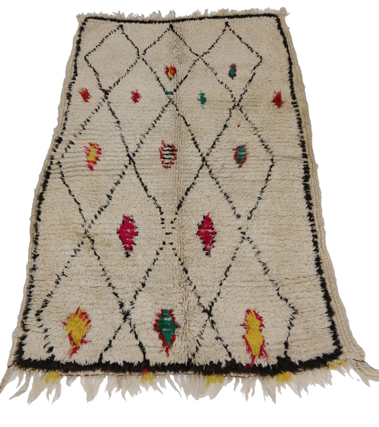 Wool Mid-Century Modern Berber Moroccan Rug with Tribal Design