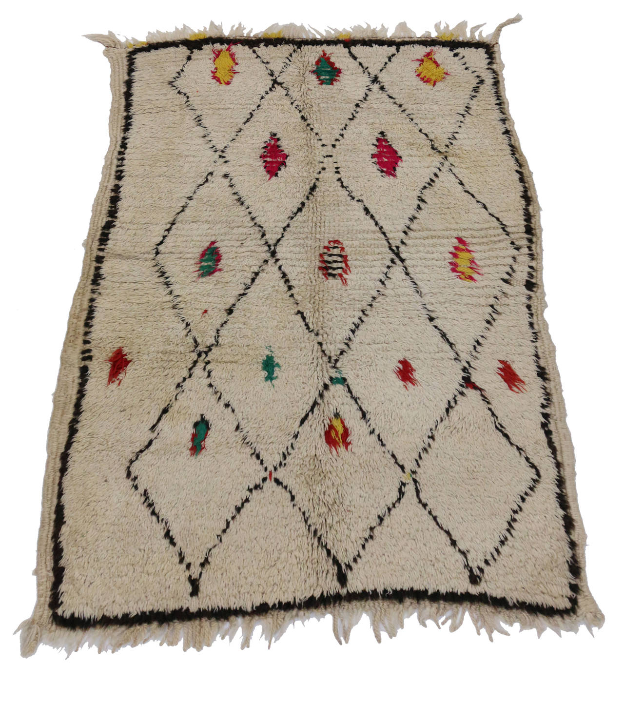 Hand-Knotted Mid-Century Modern Berber Moroccan Rug with Tribal Design