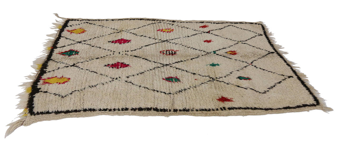 Mid-Century Modern Berber Moroccan Rug with Tribal Design 2