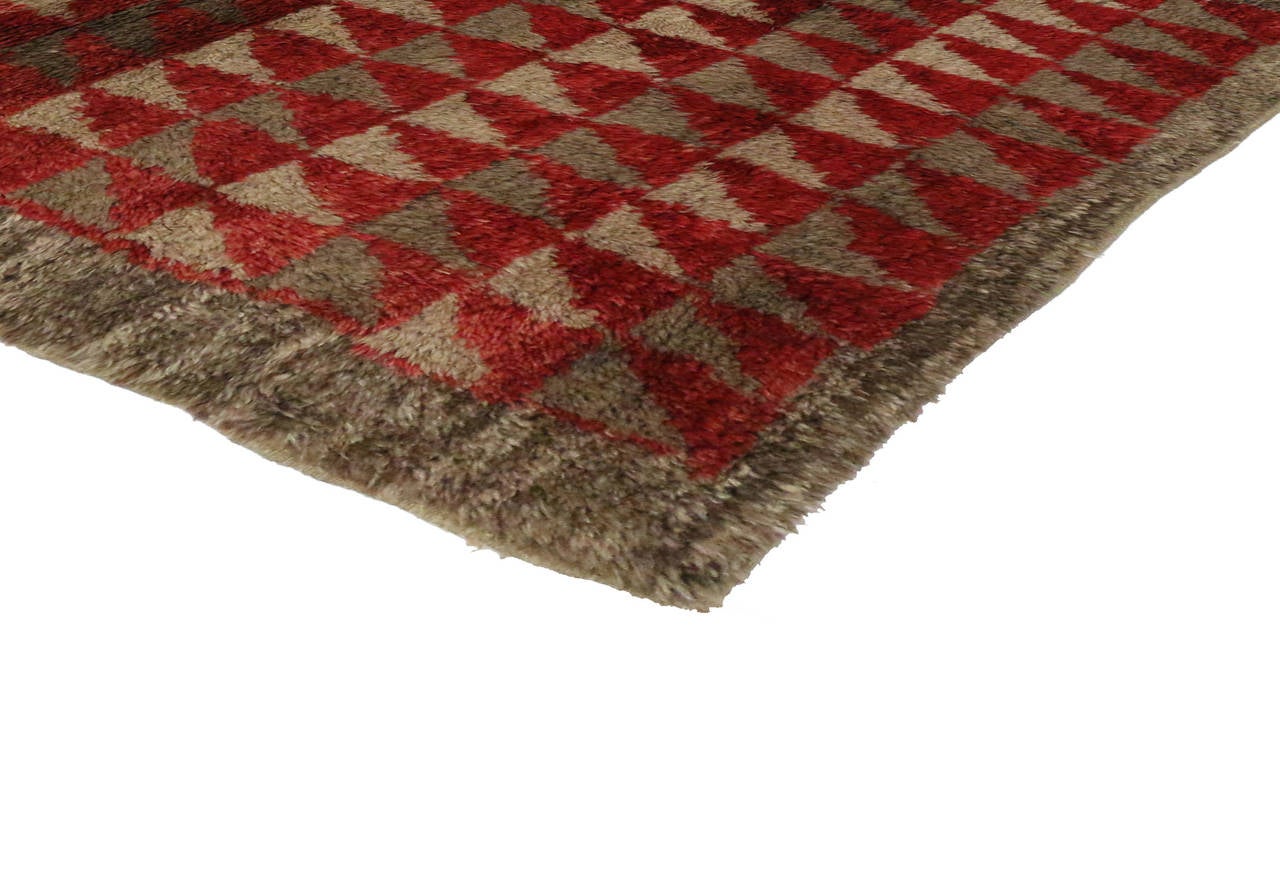 Hand-Knotted Vintage Turkish Tulu Rug with Mid-Century Modern Style For Sale