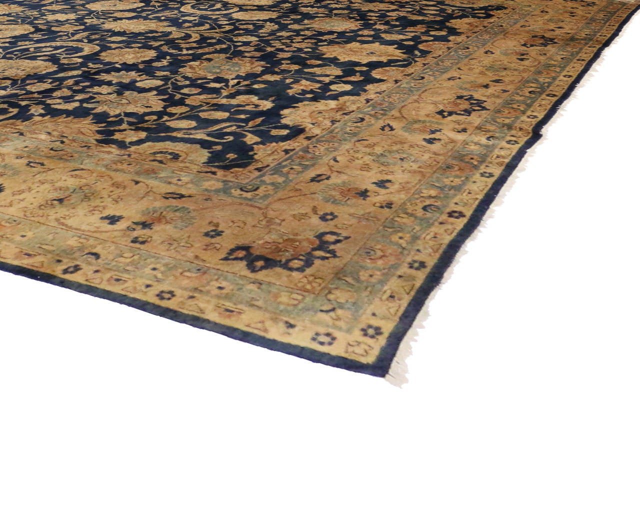 Hand-Knotted Antique Indian Agra Rug with Hollywood Regency Style