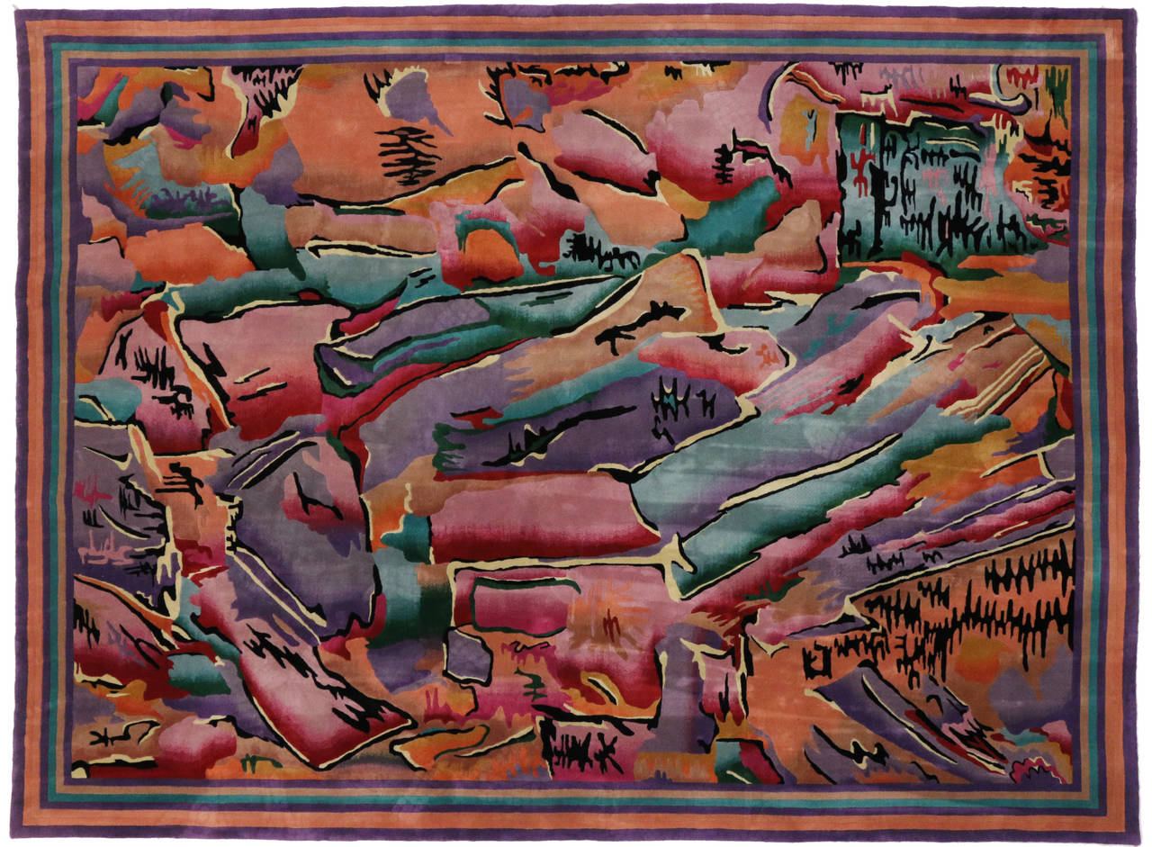 Wool Art Deco Savonnerie Vintage Rug, 09'02