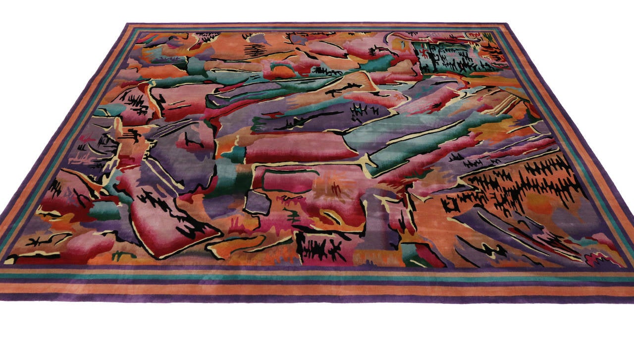 Hand-Knotted Art Deco Savonnerie Vintage Rug, 09'02