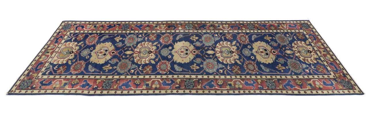 Antique Indian Agra Runner in Blue with Modern Design 2