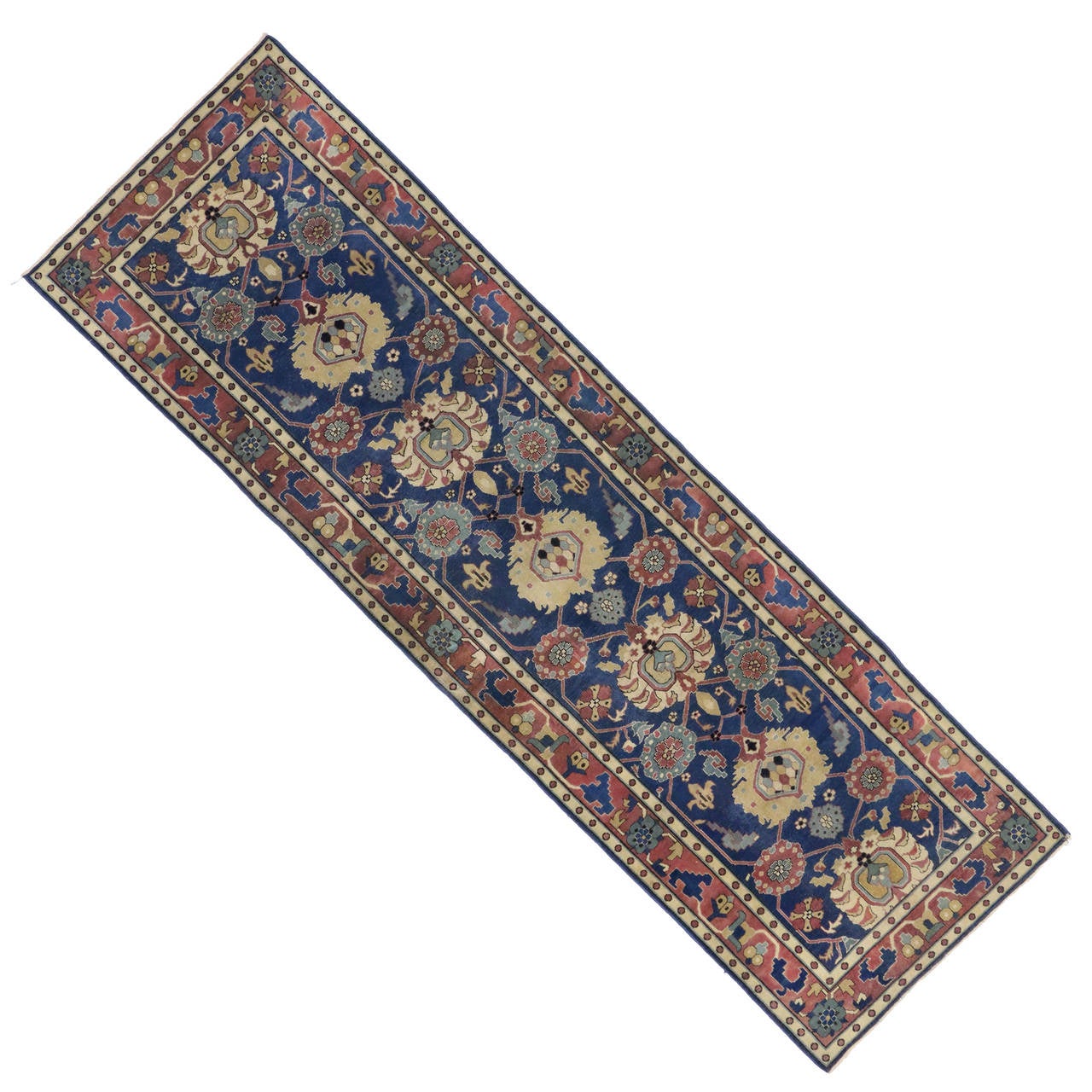 Antique Indian Agra Runner in Blue with Modern Design 4