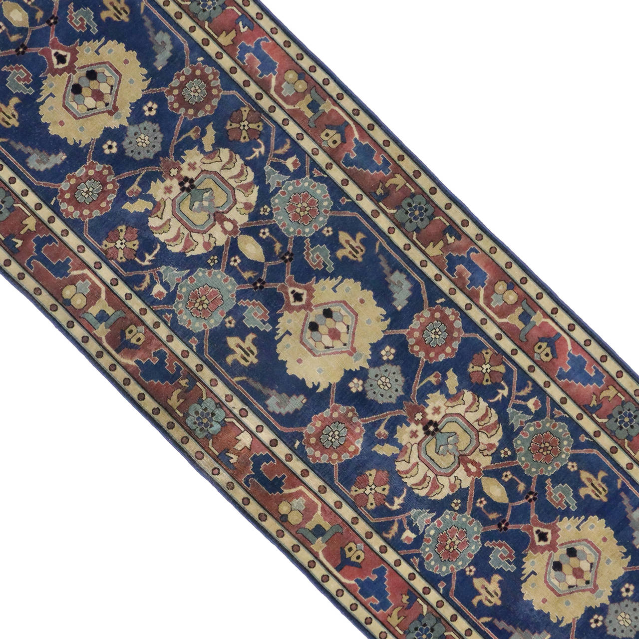 Antique Indian Agra Runner in Blue with Modern Design 1