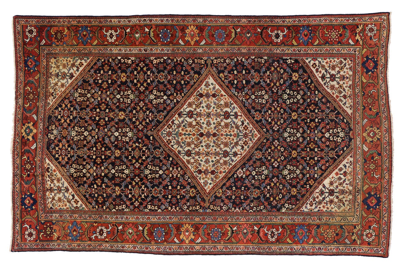 Modern Antique Persian Mahal Area Rug with Transitional Style 2