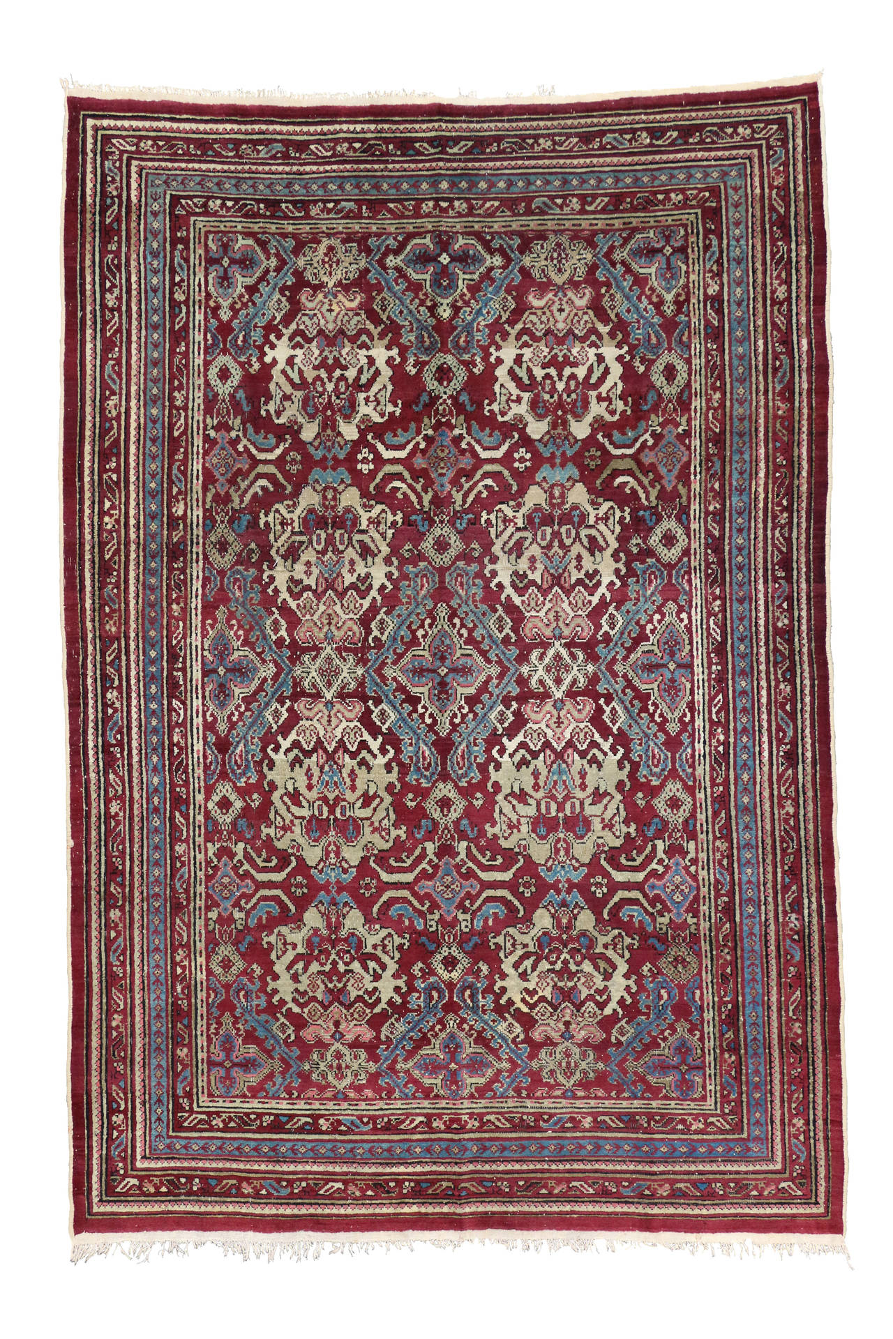 Wool 19th Century Antique Indian Agra Rug with Modern Design For Sale