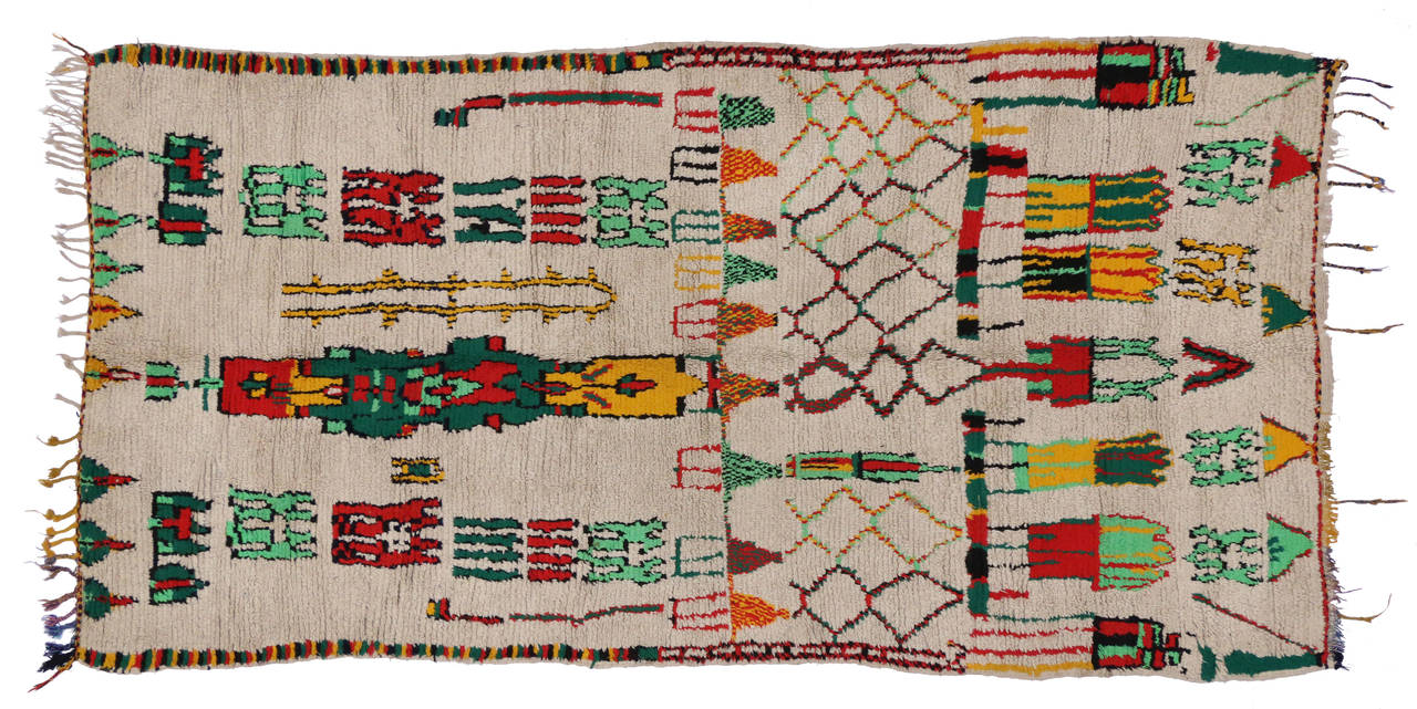 Wool Vintage Berber Moroccan Azilal Rug with Modern Tribal Design