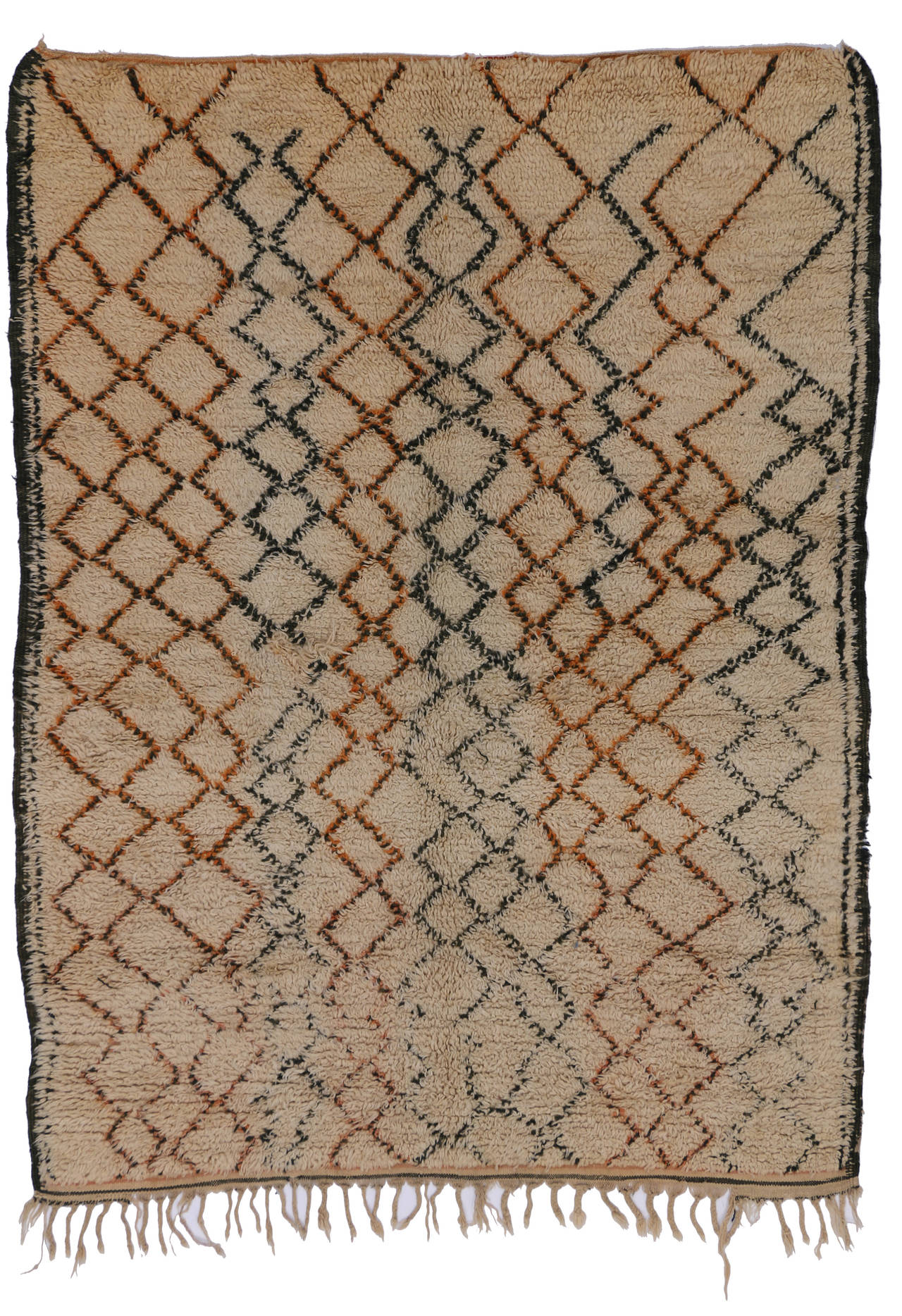 Hand-Knotted Mid-Century Modern Berber Moroccan Rug with Modern Tribal Design