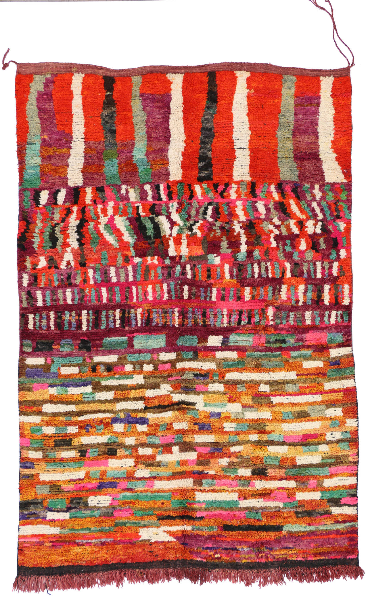 Hand-Knotted Mid-Century Modern Berber Moroccan Rug with Abstract Design