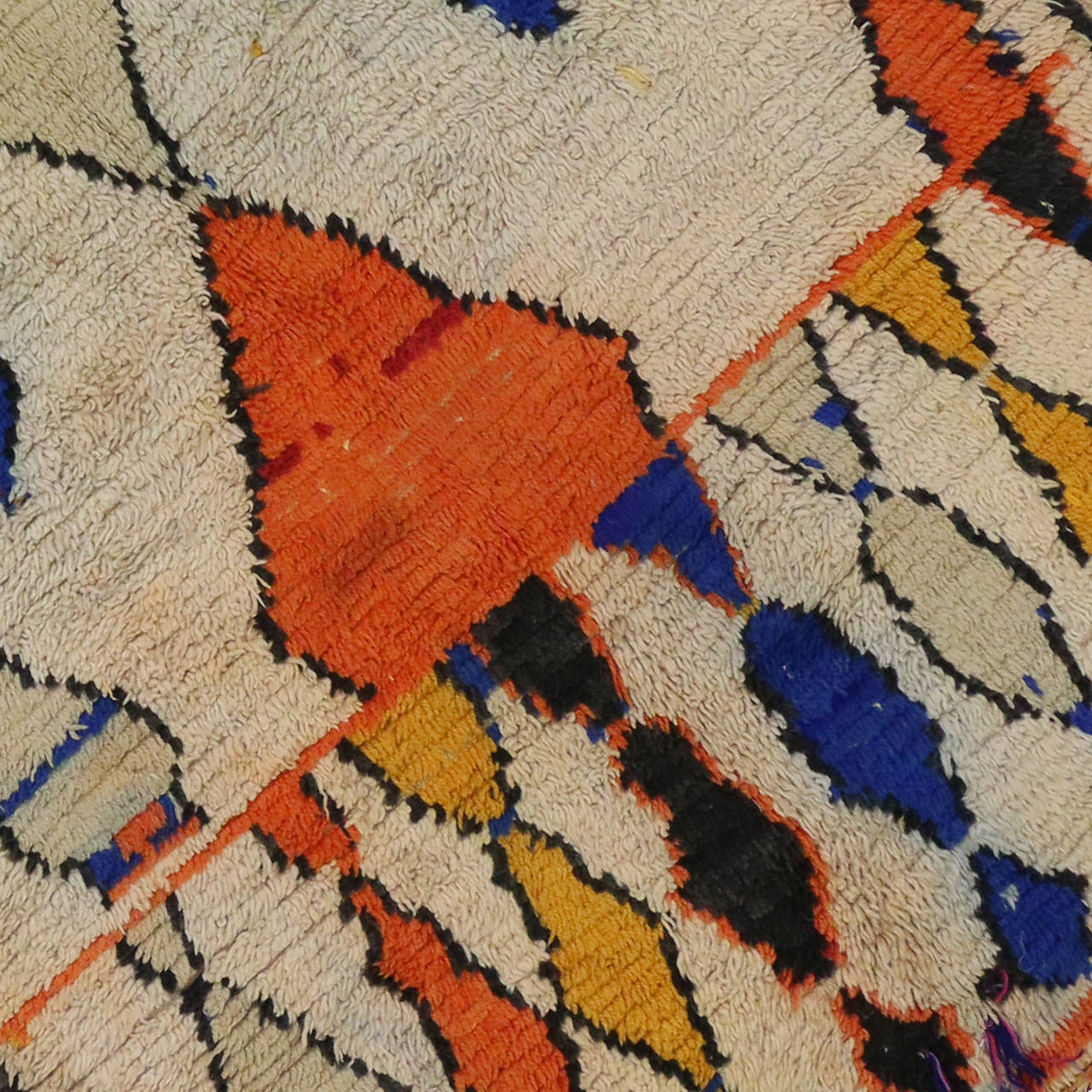 Hand-Knotted Mid-Century Modern Berber Moroccan Rug with Abstract Design