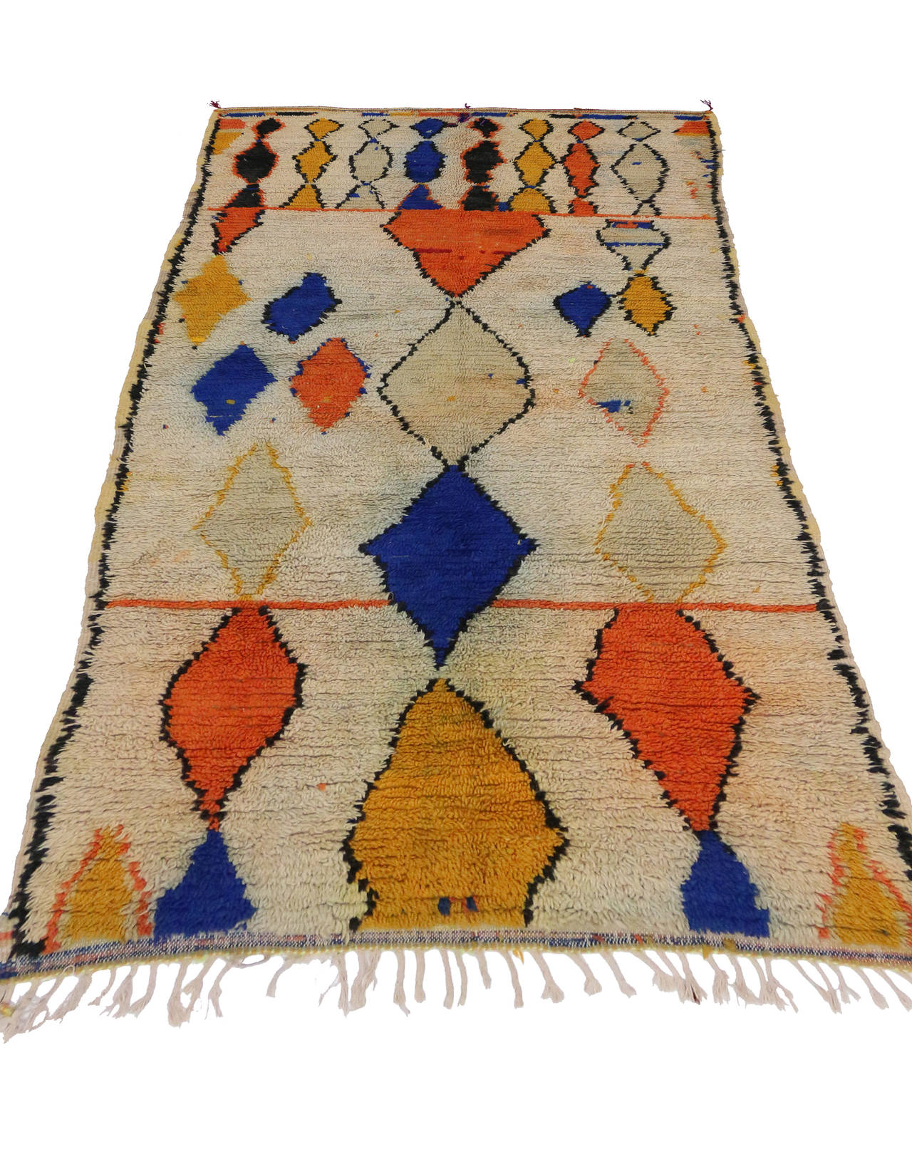 Wool Mid-Century Modern Berber Moroccan Rug with Abstract Design