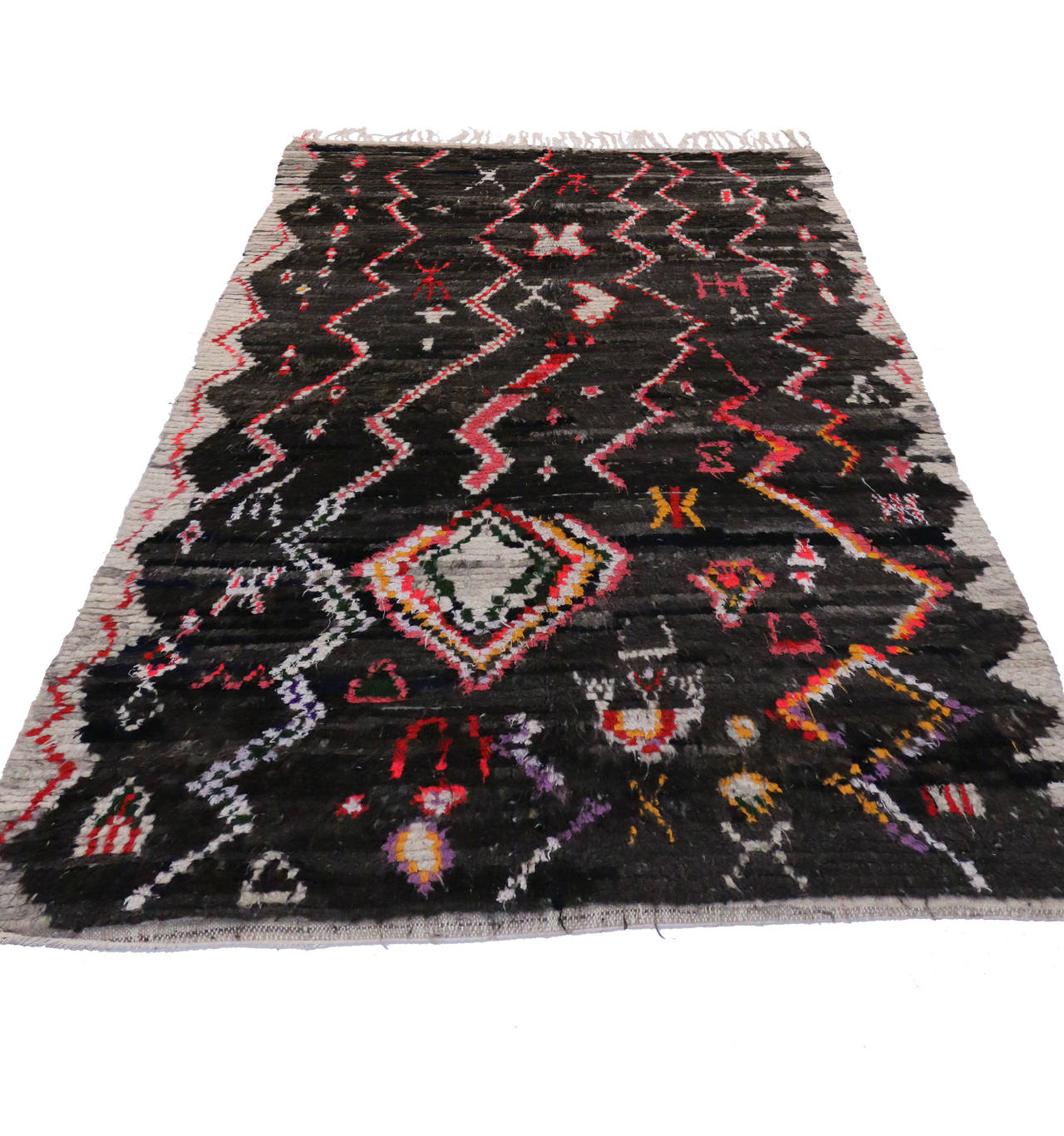 Mid-Century Modern Berber Moroccan Rug with Abstract Tribal Design 2