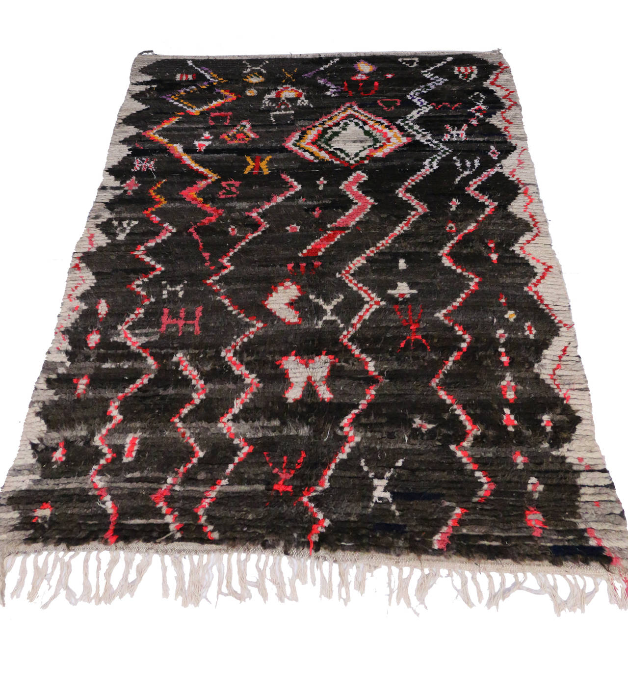 Mid-Century Modern Berber Moroccan Rug with Abstract Tribal Design 1