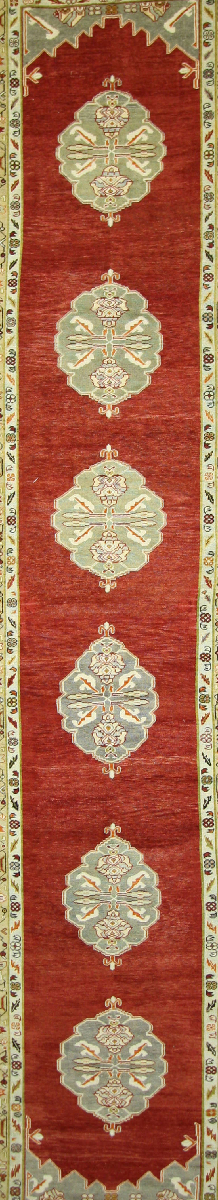 Red Vintage Turkish Oushak Carpet Runner with Modern Design For Sale at