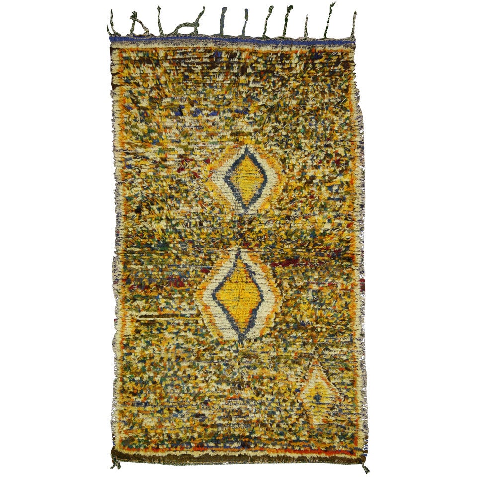 Mid-Century Modern Berber Moroccan Sunshine Yellow Rug, Moroccan Shag Accent Rug
