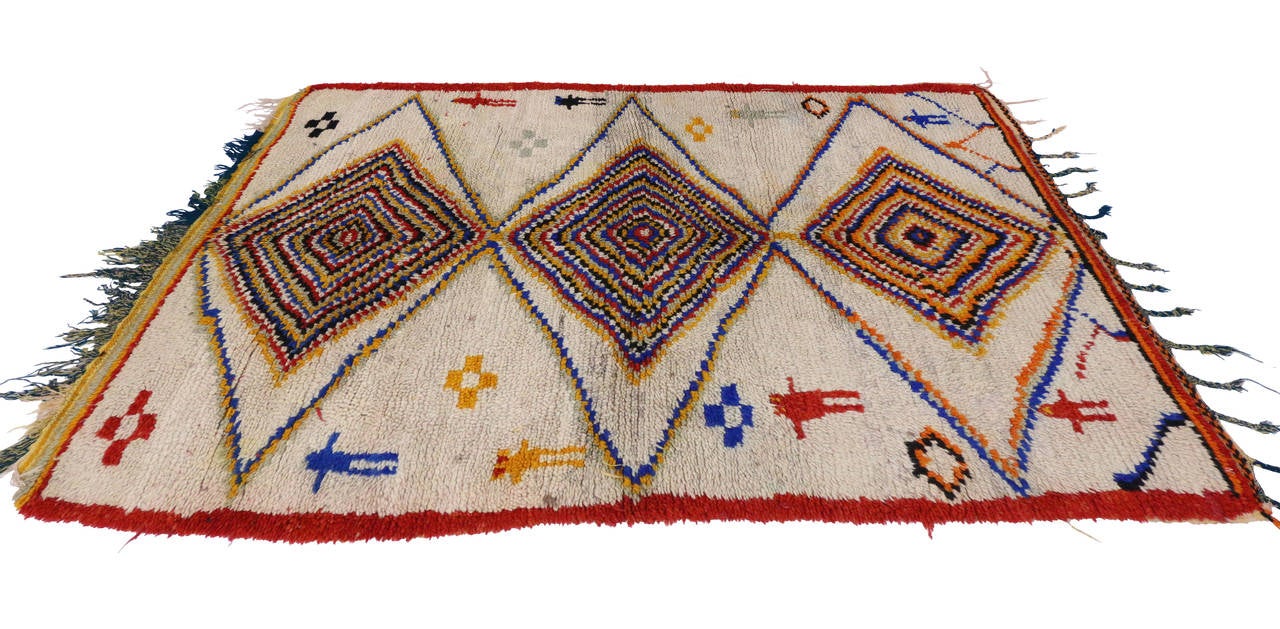 Mid-Century Modern Style Berber Moroccan Rug with Tribal Design 3