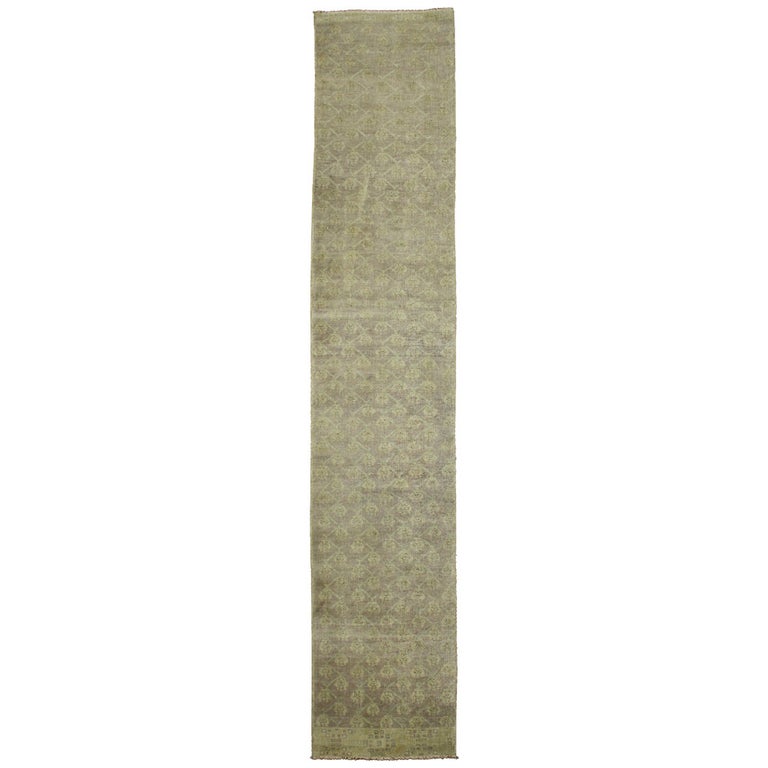 Vintage Turkish Oushak Runner with French Country Cottage Style For Sale