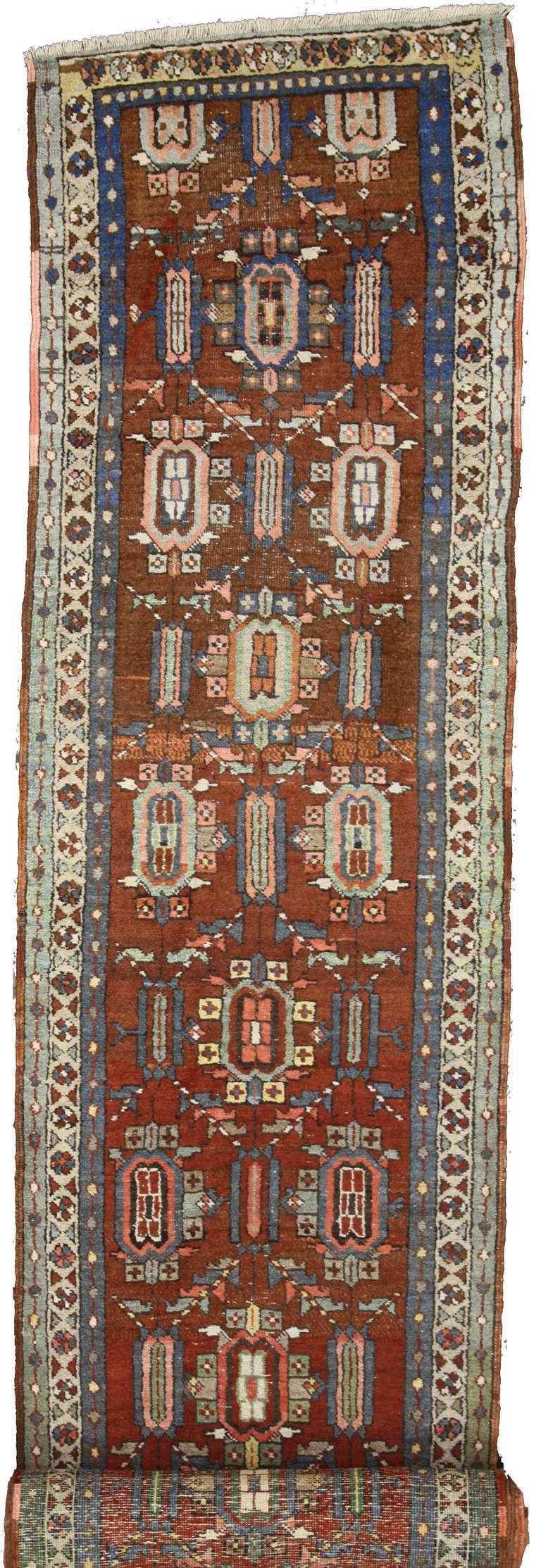 Antique Persian Heriz Carpet Runner with MidCentury Modern Style For