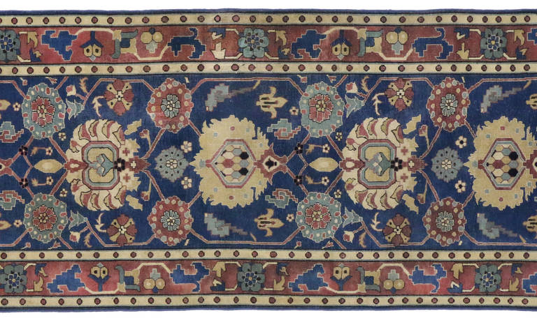 Antique Indian Agra Runner in Blue with Modern Design 6