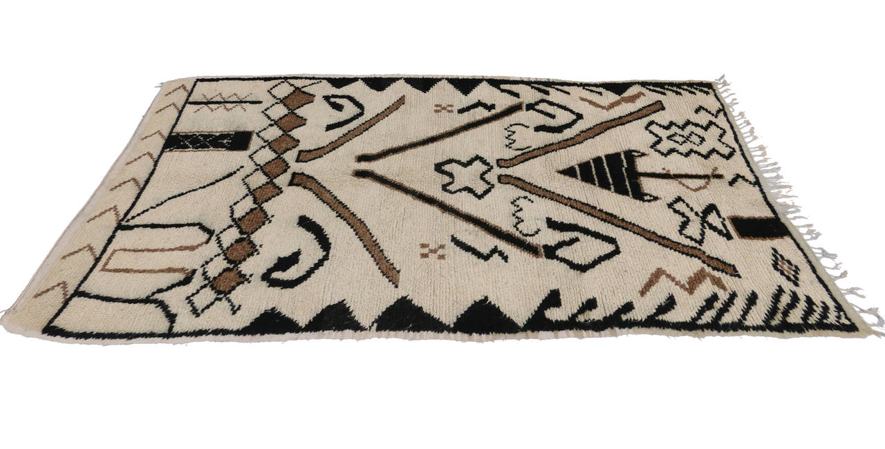 20th Century Vintage Berber Moroccan Rug with Line Art and Dada Art Movement Style 