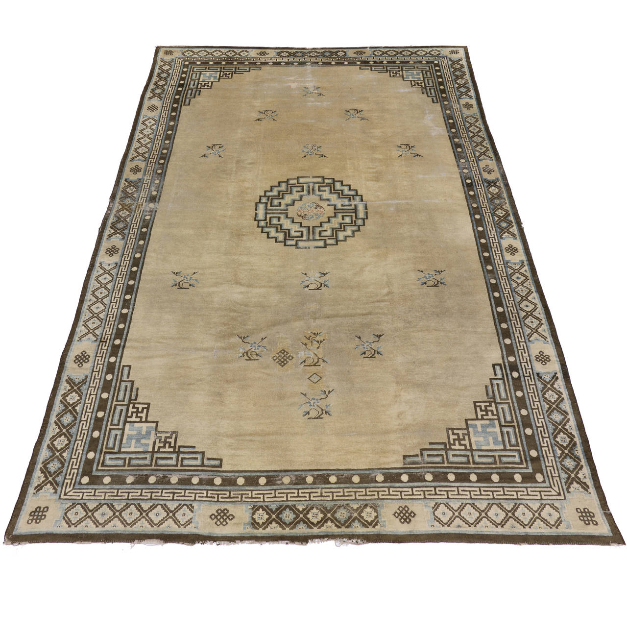 Distressed Antique Chinese Peking Rug with Art Deco Style, Mid-19th Century Rug For Sale 3