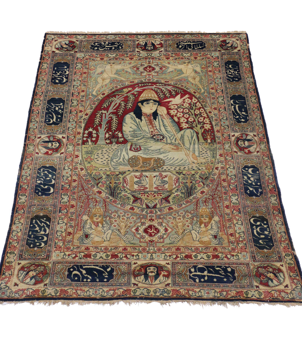 Antique Persian Kerman Rug with Dervish Pictorial For Sale at 1stdibs