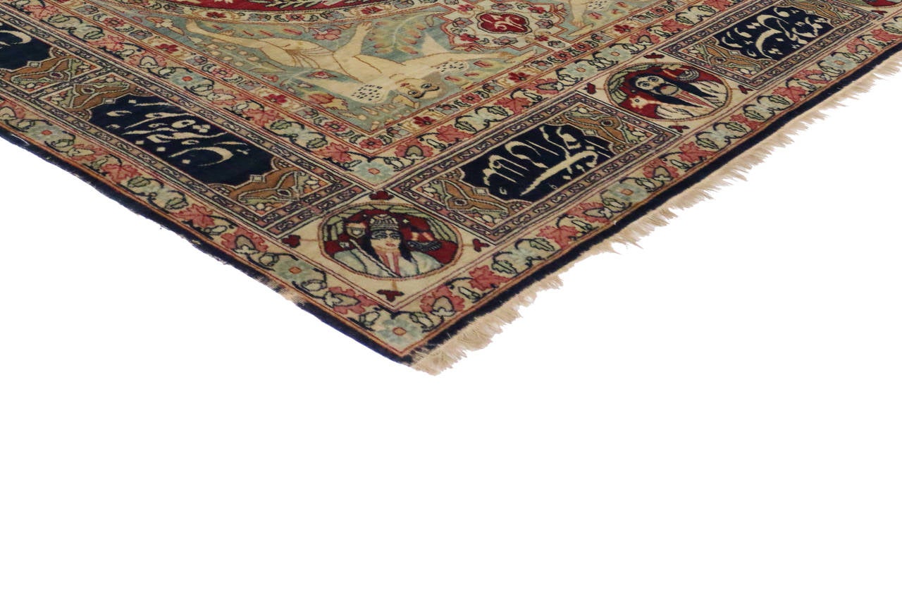 Antique Persian Kerman Pictorial Rug Dervish Under Willow Tree Tapestry For Sale At 1stdibs