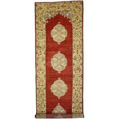 Retro Turkish Oushak Runner with Jacobean Style, Extra-Long Hallway Runner