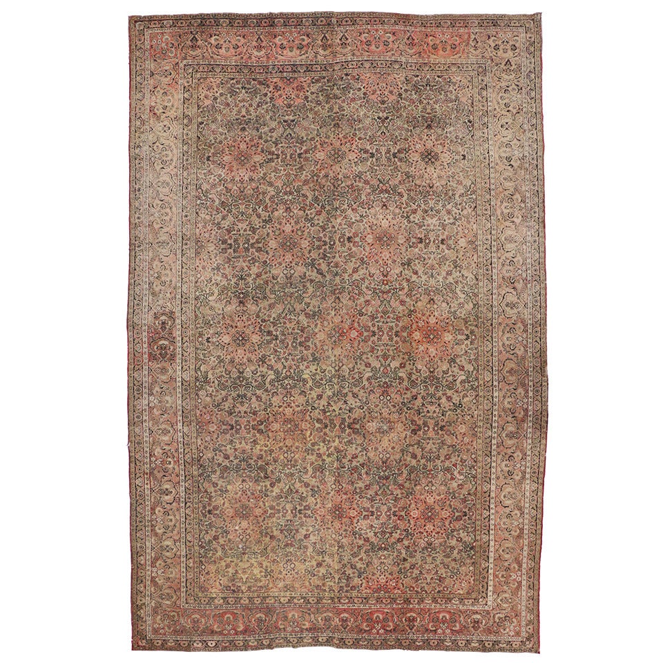 Distressed Antique Indian Agra Palace Size Rug with Art Nouveau Style