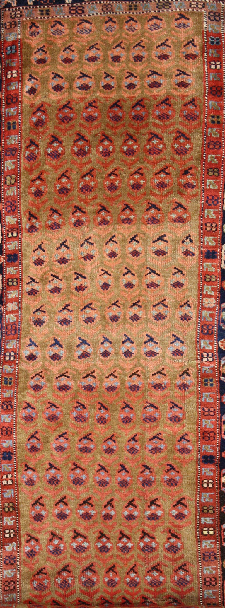 Wool Late 19th Century Antique Persian Kurd Carpet Runner, Long Persian Runner