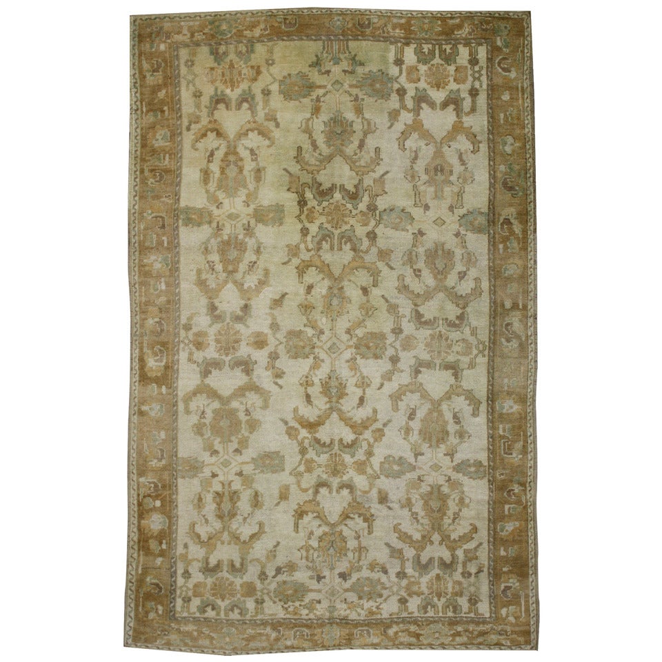 Vintage Turkish Oushak Rug with Monochromatic Mission Style and Neutral Colors For Sale