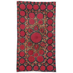 Late 19th Century Antique Embroidered Suzani Tapestry with Bohemian Design