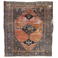 Distressed Antique Persian Serapi Rug with Modern Industrial Design