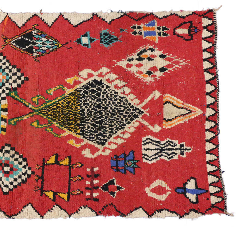 Wool Mid-Century Modern Berber Moroccan Red Rug with Tribal Designs