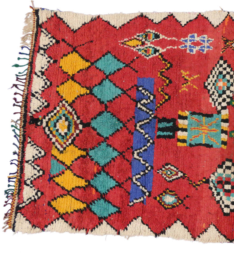 20th Century Mid-Century Modern Berber Moroccan Red Rug with Tribal Designs