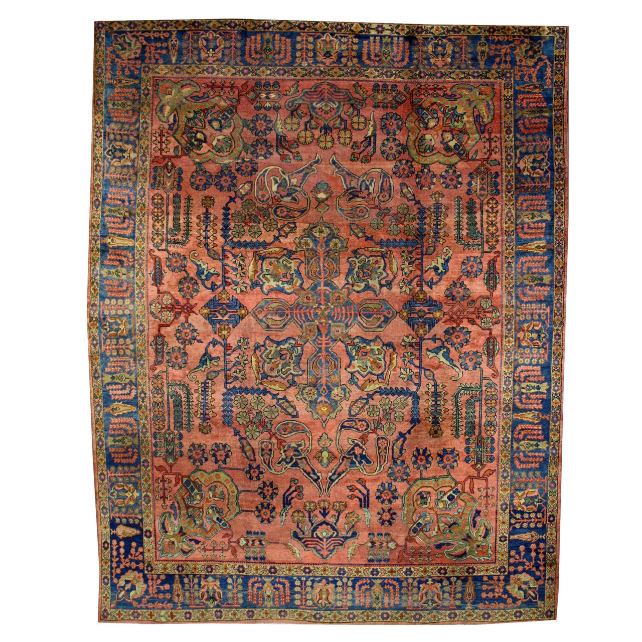 Antique Persian Mahal Area Rug with Cypress and Weeping Willow Trees
